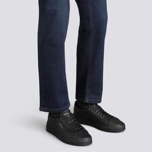 Santoni Men’s black leather double buckle sneaker